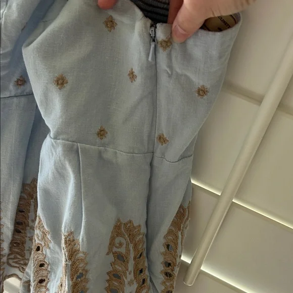 Moulinette Soeurs Light Blue and Brown Embroidered Tank Top - Picture 6 of 8